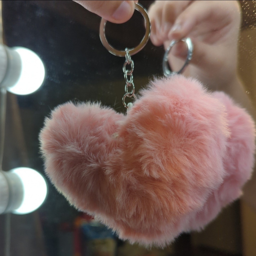 Fuzzy Pink Heart Plush Keychain